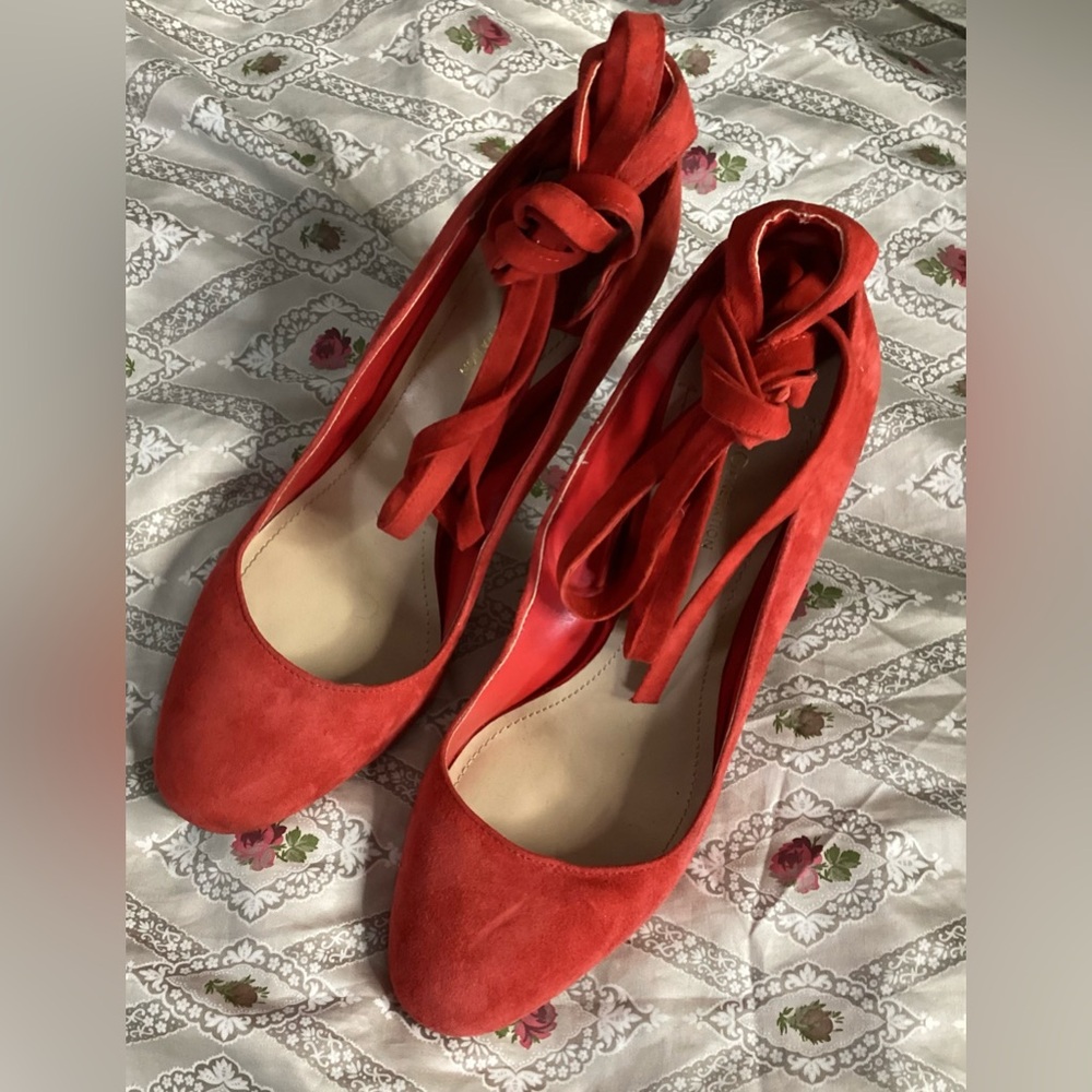 BCBGeneration Red Suede Heels with Ankle Tie 10M